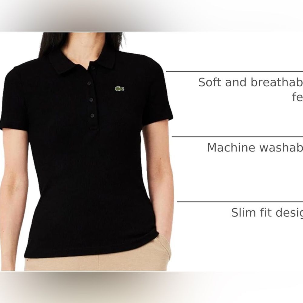 Lacoste Shirt Women's Size 44 Black Short Sleeve Classic Cotton Golf Pol…
